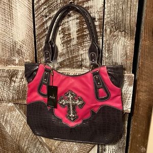 Large purse with rhinestone cross